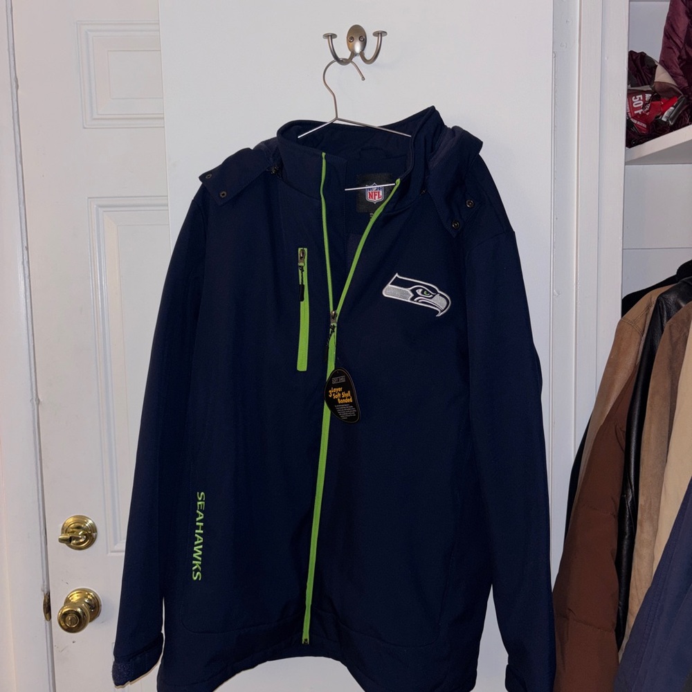 NFL Seattle Seahawks Navy and Neon Green Raincoat